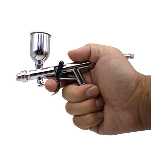 Uouteo Airbrush Trigger Gun, Air Brush Gun with 0.5mm Fan Spray Cap/Needles/Nozzles, 15 CC Cup for Painting Model Nails Cake Makeup - color: 217A 0.5mm Airbrush Kit