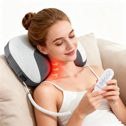 Futurebatt Neck Massager Pillow with Active Cervical Stretching, 3D Rolling Shiatsu Massage & Heat, Neck and Shoulder Massager for Desk Workers, Cervical Relief Pillow for Home and Office