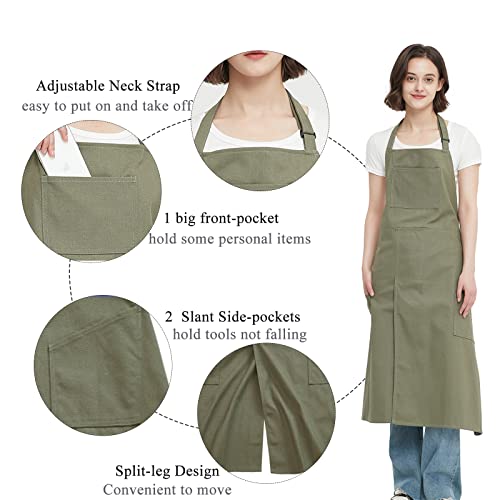 Pottery Apron Split Leg,100% Cotton Artist Apron 3 Pockets for Women Men,Ceramics Clay - color: Green, size: 36" long