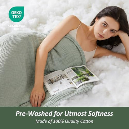 EMME Cotton Muslin Large Throw Blanket Couch Breathable Gauze Soft Lightweight Bed Blankets Adults (Heather Sage Green, 50"x70") - color: 09 - Sage Green, size: Large Throw (50" X 70")