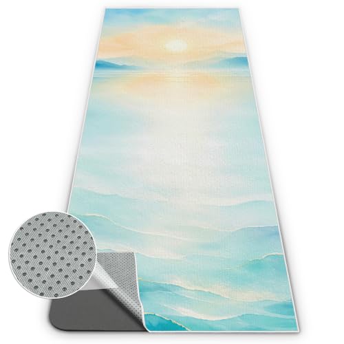 Yoga Mat Towel, Hot Yoga Towel High-Definition Pattern, Machine Washable with Ultra-Absorbent Yoga Towels for Hot Yoga Non Slip for Fitness, Exercise, Pilates, 72 x 27 in, Blue Sunset - color: Blue Sunset