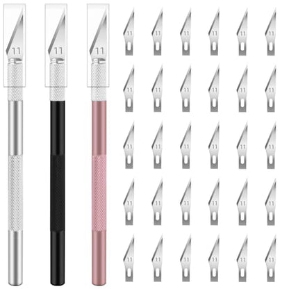 Exacto Knife, Craft Knife with 30#11 Blades for Art and Modeling | Hobby knife blades support paper, stencils and models, Precision knife suits carving, trimming and scrapbooking projects - color: Black-silver-pink