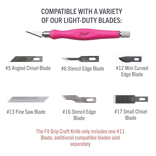 Excel Blades Fit Grip Craft Knife, #11 Blade, Rubber Grip, Pink, USA Made - color: Pink