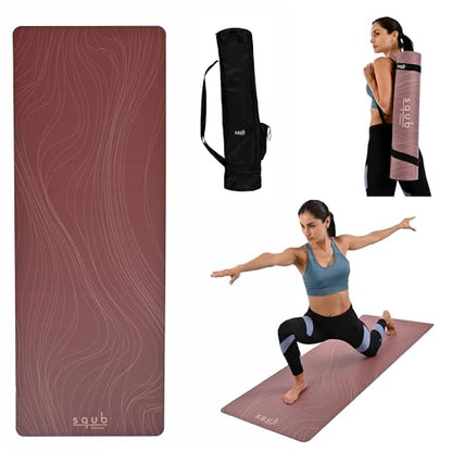 Yoga Mat Thick 5mm – Non Slip Exercise Mat Workout Surface, PU Natural Rubber Grip, Extra Large 183x68 cm Wide Design, Pilates Fitness Training, Includes Strap & Carry Bag - color: WINE