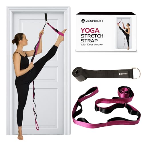 10-Loop Yoga Strap with Door Anchor for Stretching & Flexibility | Improve Flexibility, Balance and Deep Stretching with a Versatile Yoga Accessory for All Fitness Levels - color: Purple