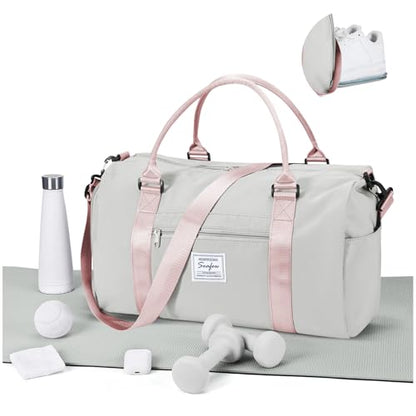 Gym Bag for Women Men with Shoes Compartment,Sports Duffle Bag Personal item travel Duffel Bags Tote Bag Small Carry on Weekender Overnight Bag Workout Dance Bag Hospital Holdalls Grey Pink - color: A11-Grey Pink