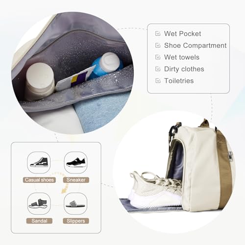 Gym Bag Womens with Shoes Compartment Travel Duffel Bag Beige Brown - color: B19-Beige Brown+Toiletry Bag