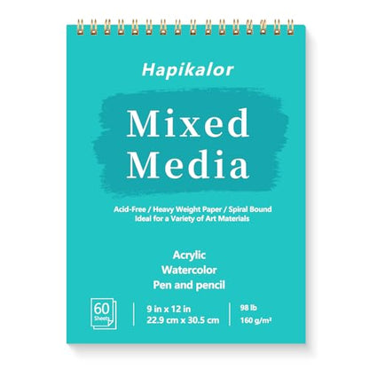 Mixed Media Sketchbook 9"x12" Multimedia Sketchbook, 60 Sheets Sketch Book | Top Spiral Bound Sketch Book, 98lb/160gsm Mixed Media Paper, Watercolor Paper Sketch Pads for Drawing, Painting, Art Supplies - size: 9" x 12"(60 Sheets)