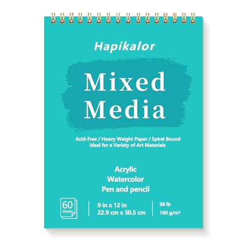 Mixed Media Sketchbook 9"x12" Multimedia Sketchbook, 60 Sheets Sketch Book | Top Spiral Bound Sketch Book, 98lb/160gsm Mixed Media Paper, Watercolor Paper Sketch Pads for Drawing, Painting, Art Supplies - size: 9" x 12"(60 Sheets)