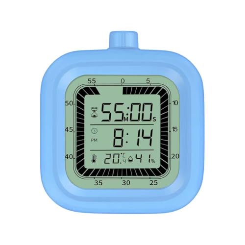 Visual Timer, 60 Minutes Countdown & Countup Timer, Digital Alarm Clock with Temperature and Humidity Monitor, 4 in 1 Multifunctional Desk Clock for Kids Study, Kitchen, Office and Home,Blue - color: Glue