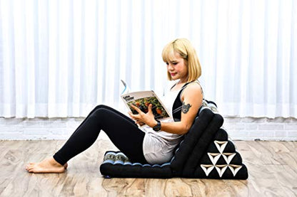 Leewadee - Comfortable Japanese Floor Mattress - Thai Floor Bed with Triangle Cushion - Futon Mattress - Thai Massage Mat, 67 x 21 inches, Blue, Kapok Filling | Floor & lounge cushion for relaxing, reading & TV - for meditation & yoga, firm & stable - col
