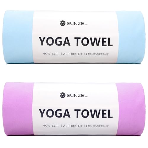 Eunzel 2 Pack Hot Yoga Towel Non Slip Yoga Mat Towel Non-Slip Sweat Absorbent Microfiber Towel for Hot Yoga, Pilates and Workout 72" x 26.5", Blue/Purple - color: Z-blue/Purple (2 Pack )