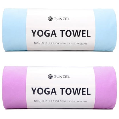 Eunzel 2 Pack Hot Yoga Towel Non Slip Yoga Mat Towel Non-Slip Sweat Absorbent Microfiber Towel for Hot Yoga, Pilates and Workout 72" x 26.5", Blue/Purple - color: Z-blue/Purple (2 Pack )