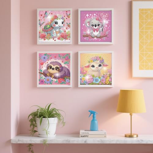 FlyingMage 5D Diamond Art Kits for Adults,Kawaii DIY Painting Art for Women, 4 Pack Cute Diamond Arts and Crafts Sets,Diamond Art Mosaic Kits,Big Gem Full Drill Diamond Dots, Turtle Koala Sloth Sheep - color: Pink Turtle+Koala+Sloth+Sheep