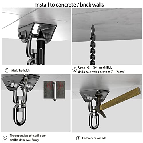 Hammock Hanging Kit, 1000 lb Capacity Heavy Duty 360° Rotate Swing Ultra Durable Hooks for Swing, Chair, Multiple Indoor Outdoor Gym