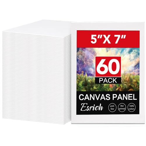 ESRICH 5x7 Small Canvases for Painting, 60 Pack Mini Canvas Boards for Painting Canvas Primed Acid Free Mini Blank Canvas Panels for Oil Paint,Watercolor,Acrylic Paint,Gouache&Tempera. - size: 5*7in 60pack