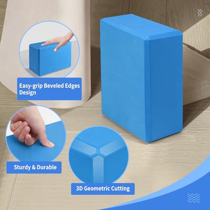 Yoga Blocks 2 Pack, 9"x6"x3" High-Density EVA Foam Yoga Block, Non-Slip Yoga Blocks for Yoga, Pilates Meditation, Stretching and Toning, Supportive, Latex-Free - color: Blue