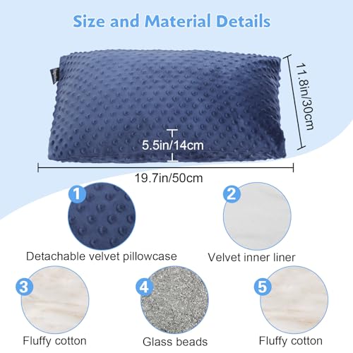 Weighted Pillow Huggable Lap Tactile Sensory Weighted Pillows | 6.6lbs 20 * 12 Inch, Machine Washable Cover, Chemical-Free Fabric, Better Sleep on Couch (Navy) - color: Navy