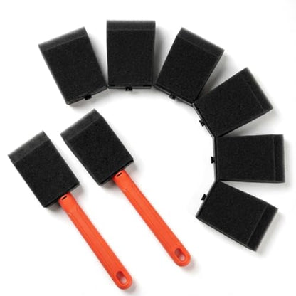 Mister Rui Foam Brush Kit 2 Inch with 2 Handles & 8 Sponge Heads | Refillable System for Smooth. Ideal for Acrylic, Furniture, Cabinets – Works with Latex, Stain and Varnish