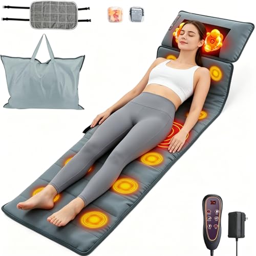 Full Body Massage Mat with Heat, Back Massage Pad with Detachable Neck Massager, with 10 Vibration Motors, Multifunctional Body Massager Fathers Days Gift for Dad - size: 65x19.7x3.94in