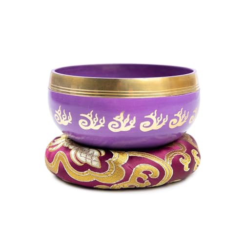 Tibetan Singing Bowl Set - 4" Easy To Play Authentic Handmade For Meditation Sound 7 Chakra Healing By HIMALAYAN BAZAAR (Purple, 4") - color: Purple