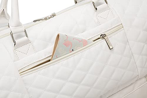 Kinmac Women's Travel Duffel Bag,Sports Gym Yoga Duffel Bag Weekender Overnight Totes Bag (White Embroider) - color: White Embroider