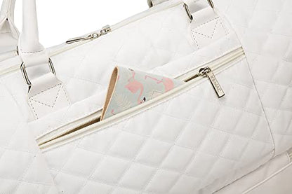 Kinmac Women's Travel Duffel Bag,Sports Gym Yoga Duffel Bag Weekender Overnight Totes Bag (White Embroider) - color: White Embroider