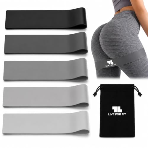 Exercise Resistance Loop Bands with Instruction Guide and Carry Bag, Set of 5 - color: Gray/Black