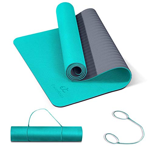 Ewedoos Eco Friendly Yoga Mat Thick TPE Yoga Mat Non Slip Yoga Mats Anti-tear Exercise Workout Mat for Women Men Kids Yoga, Pilates and Fitness - color: ACE TEAL