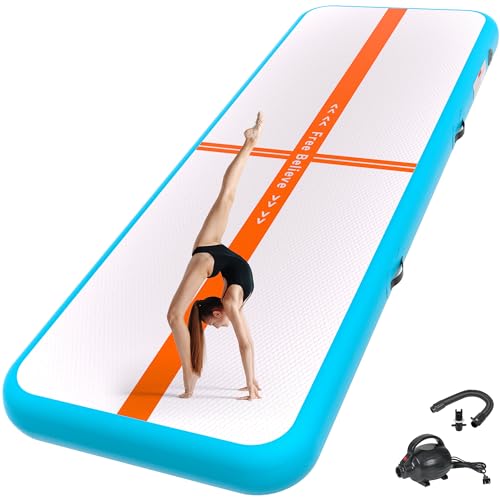 FINCOME Inflatable Gymnastics Air Mat Tumble Track Mats for Home with Pump | 10/13/16/20ft Tumbling Mat for Training Cheerleading Yoga Home 4”/6” Thick Air Mat Indoor Outdoor Waterproof Durable PVC - color: Blue Orange, size: 10ft*3.3ft*4inches(3m*1m*0.1m