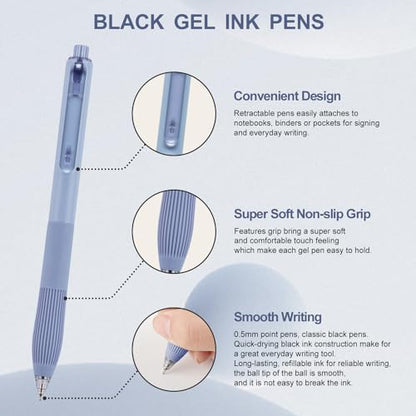 Linbsunne Gel Pens, 0.5mm Black Ink Pens Quick Dry, 18-count | Fine Point Smooth Writing Pens with Comfort Grip Retractable Pen for Nurses Teacher, Journaling, Office School Supplies - color: 18-count