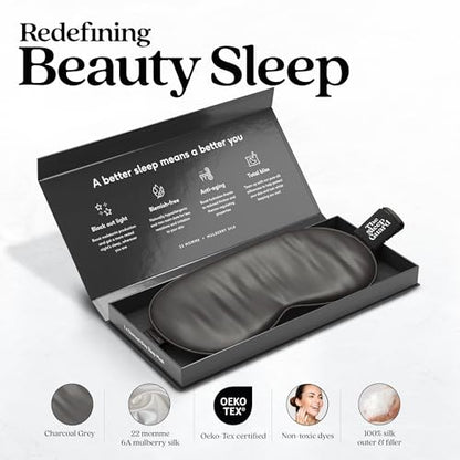 TheSleepGuard Pure Silk Sleep Mask [100% 6A Mulberry Silk, 22 Momme] Light Blocking Travel Essentials. Eye Masks for Sleeping. Black Oeko-Tex Blindfold. Eye Covers for Men & Women - color: Charcoal Grey