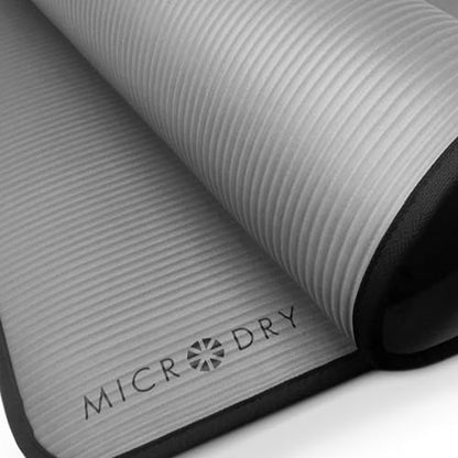 MICRODRY Multi-Purpose Fitness Mat, Cushioned & Non-Slip Foam for Yoga, Pilates, HIIT, Skid-Resistant and Tear-Resistant, 24"x72" with Carry Strap - color: Grey