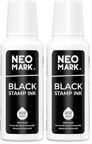 Premium Stamp Ink, Quick-Drying & AP-Certified Non-Toxic Refill Ink for Self-Inking Stamps, Date Stamps and Stamp Pads (Black, 2oz) (Pack of 2) - color: Black, size: 2 fl oz (Pack of 2)