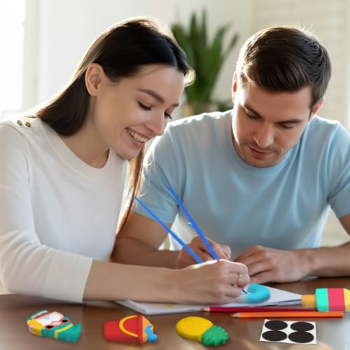 Simgoing 24 Sets Ceramic Painting Kit for Kid Ready to Paint Figures Beach | DIY Arts Crafts for Children, Paint Brushes Magnets Included, Summer Party Favors Creative Figures Beach Theme - style: Beach