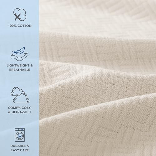 Arkwright Basket Weave Throw Blanket - 100% Ringspun Cotton All Season Throws, Luxury Hotel Quality, Soft on Skin, Breathable, 300 GSM for Bed, Sofa, and Chair, 50 X 70 in, Beige - color: Almond Milk Taupe, size: Throw (50x70)