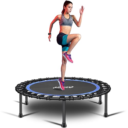 Newan 40"-48" Silent Mini Trampoline Fitness Trampoline Bungee Rebounder Jumping Cardio Trainer Workout for Adults-Max Limit 330lbs - color: 40" Round Blue (NO Handle)