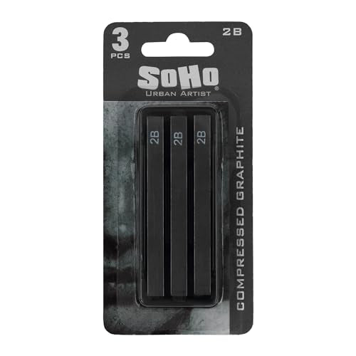 SoHo Urban Artist Compressed Graphite Sticks 2B, Pack of 3 - Premium Graphite Sticks for Drawing - Versatile & Smooth Gliding Artist Graphite - Ideal for Professionals, Students, and Artists - color: 2B