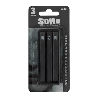 SoHo Urban Artist Compressed Graphite Sticks 2B, Pack of 3 - Premium Graphite Sticks for Drawing - Versatile & Smooth Gliding Artist Graphite - Ideal for Professionals, Students, and Artists - color: 2B