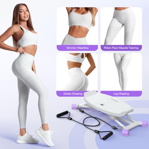MERACH Balance Board for Adults, Rocking Stepper with Resistance Bands - color: White&Pink