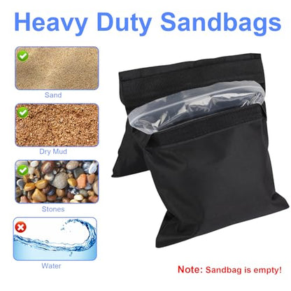 Rindion 2 Pack Sand Bags, Black Sand Bags for Weight, Heavy Duty Sandbags for Umbrella Base, Photography Video Equipment, Light Tripod, Fishing Chair, Sports, Backdrop Stand, Camping, Tent