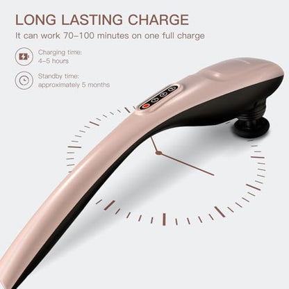 MEGAWISE Cordless Handheld Back Massager w/Rechargeable 3200mAh Battery, 5 Speed and 5 +2 Massage Nodes with Hard, Medium and 2 Soft Silicone Nodes; Massage While Moving Around (Rose Gold) - color: Rose Gold