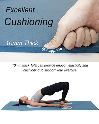 YR Large Exercise Mat 76"x35" 10mm Thick TPE Yoga Mat Non Slip | Workout mats, home gym, anti-tear, easy-to-clean, odor-less, excellent cushion, with yoga bag - color: Blue