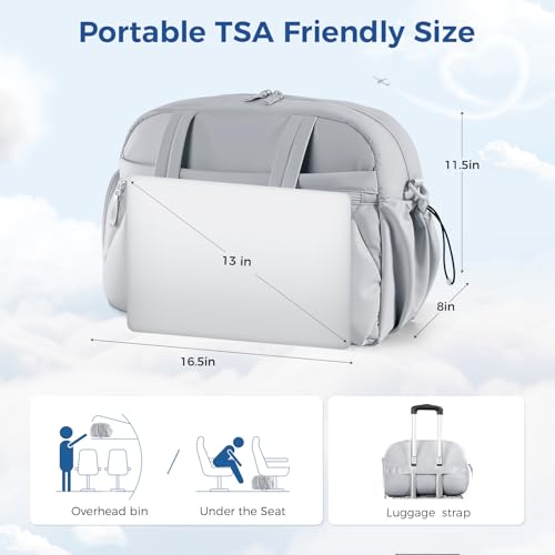 Women's Duffle Gym Bag, Carry-On Shoe Compartment for Weekender Overnight - color: Grey, size: Medium