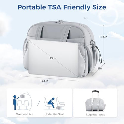 Women's Duffle Gym Bag, Carry-On Shoe Compartment for Weekender Overnight - color: Grey, size: Medium