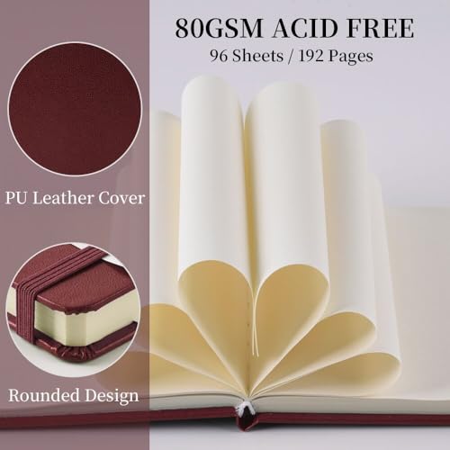 5x5 Pocket Sketch Book,80gsm Hardcover Art Sketchbook for Drawing Journal | PU Cover,Blank Paper,96Sheets/192Pages,Lay-Flat,Portable Travel Creation Paint Diary Memo Planner,Dry Media.Dark Red - color: PU Cover-5x5in-Dark Red