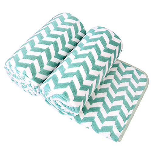 JML Microfiber Bath Towels, 2 Pack, 30" x 60", Chevron Green - color: Chevron Green, size: 2 Pack (30 in x 60 in)