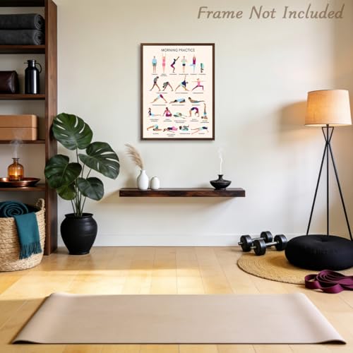 Dazzlewall Yoga Practice Wall Picture, Morning Workout Poses Chart Art for Yoga Studio Home Gym Living Room Decor 12x16 in Unframed