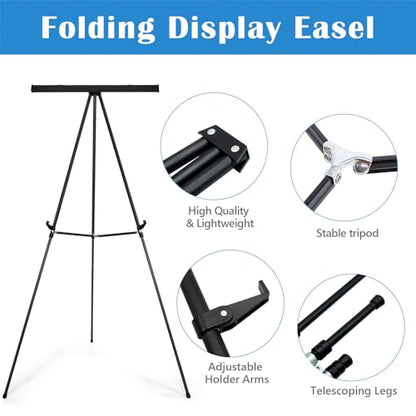 Falling in Art 63 1/2'' Aluminum Flip Chart Easel Stand, Black, 4 Pack | Presentation Easel with Adjustable Floor for Boardroom, Whiteboard, Paper Pads, Signage - style: Black 4-Pack