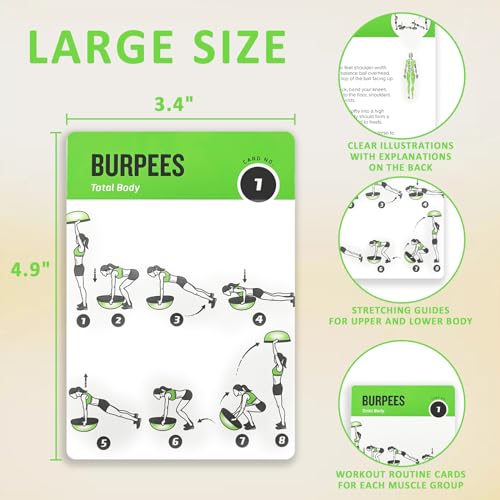Half Balance Ball Workout Cards, 62 Exercises Cards Deck Large Size 5" x 3.5" Fitness Cards for Women & Men, Beginner Fitness Guide to Training Exercises at Home or Gym - style: Half Balance Ball